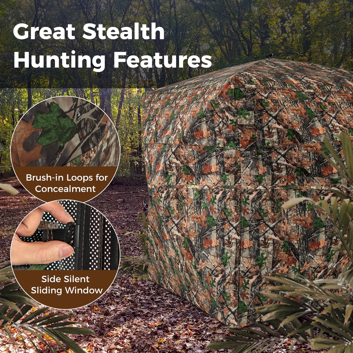 82 Inch Tall Hunting Blind 270° One Way See Through Ground Tent for 3-4 People Kids Crystal