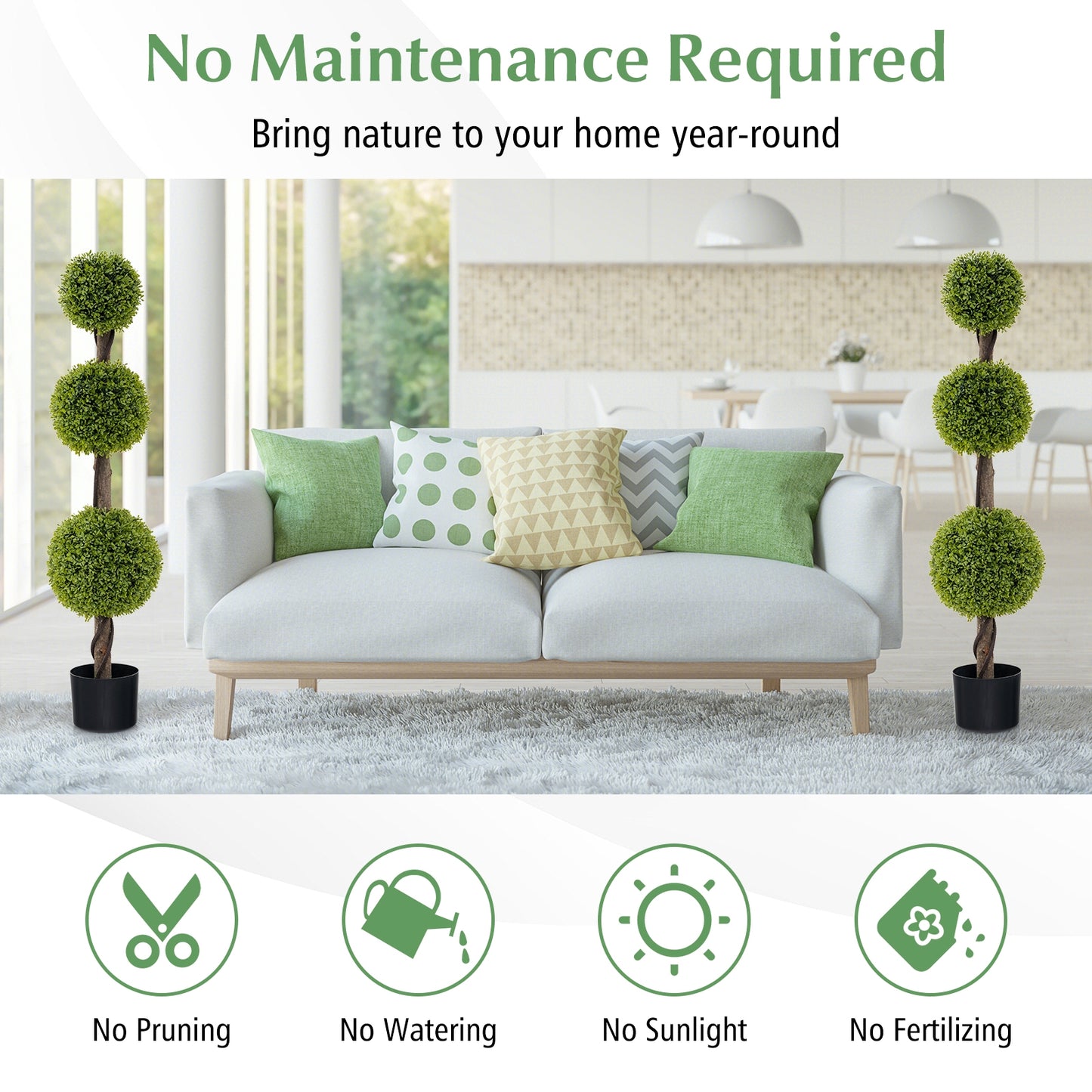 4 FT Artificial Ball Shape Bush Tree with Lush PE leaves and Trunk Kids Crystal