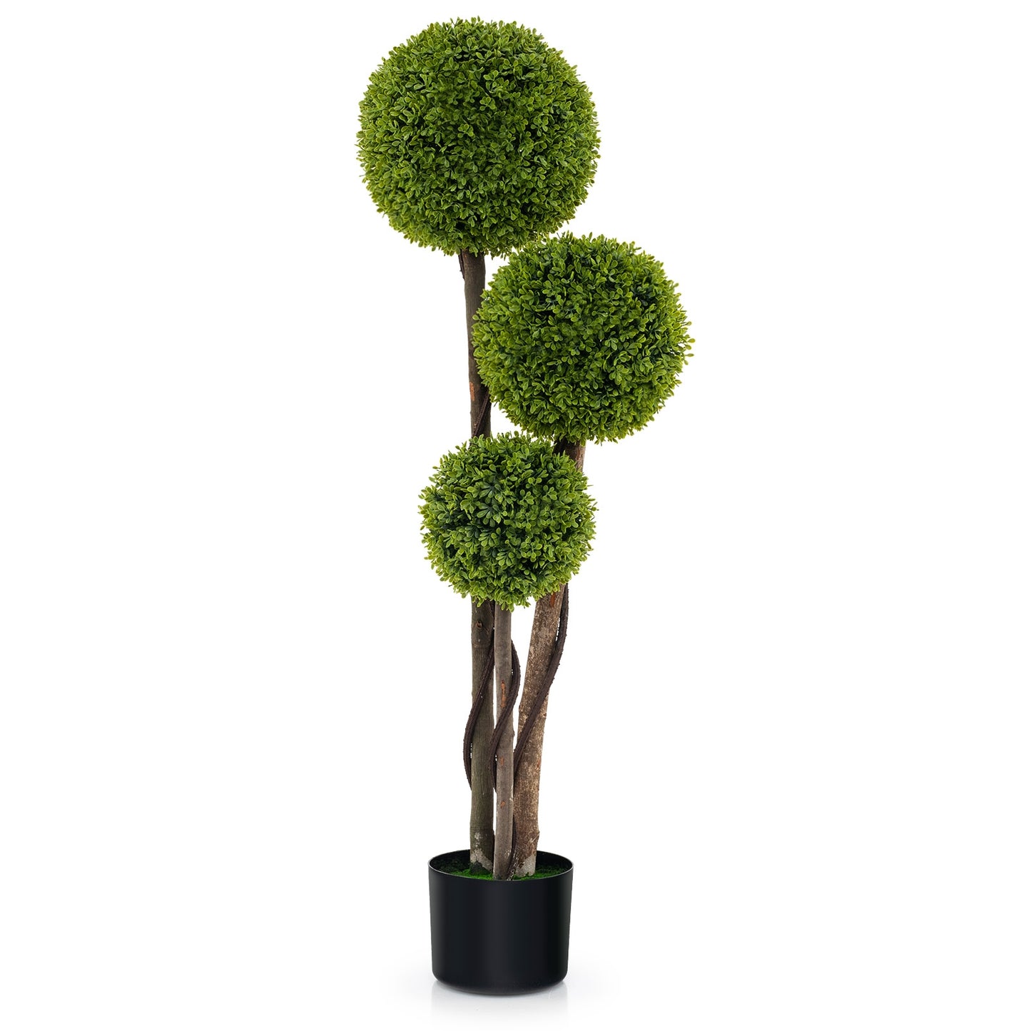 4 FT Artificial Boxwood Topiary Ball Tree in Weighted Pot with Triple Ball Kids Crystal