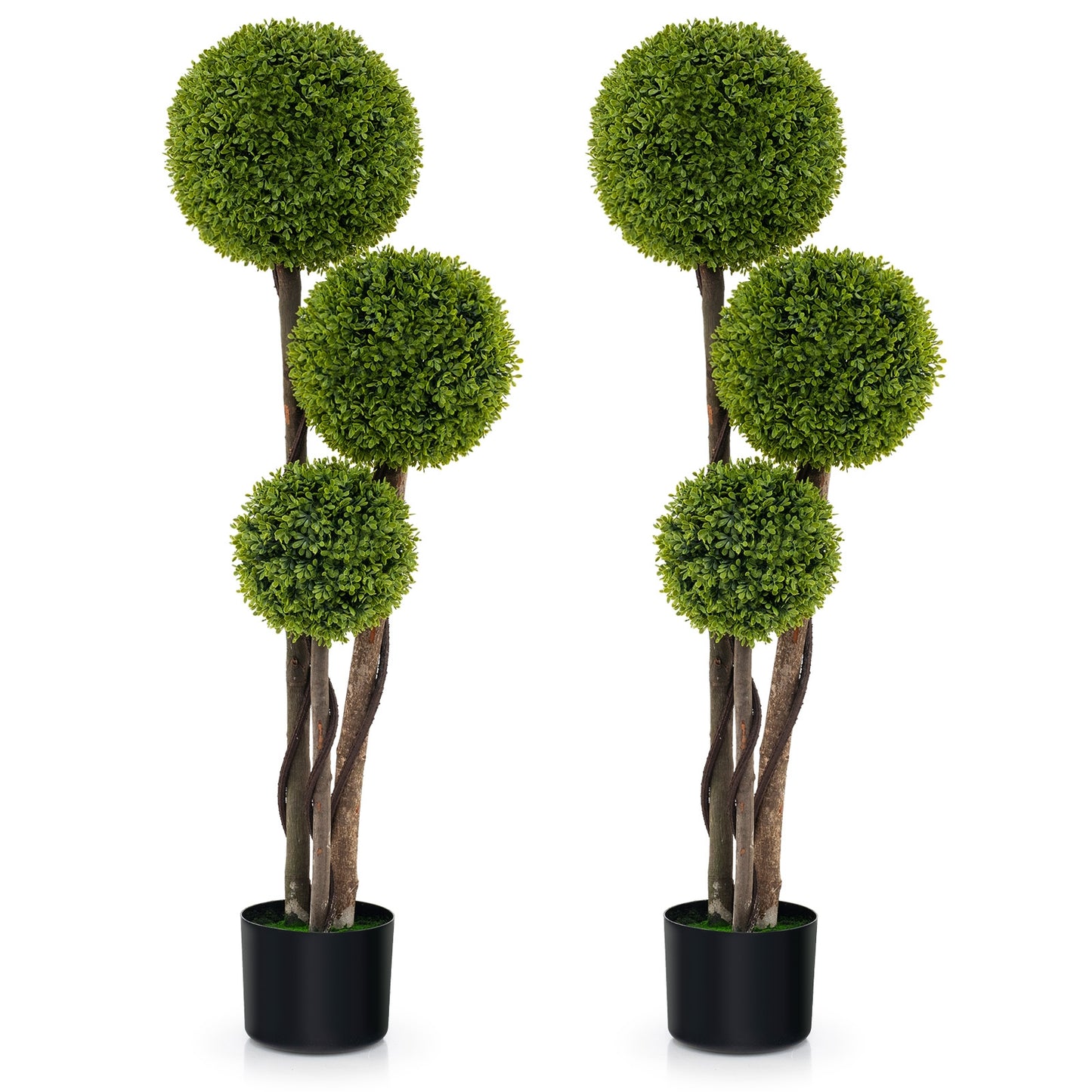 4 FT Artificial Boxwood Topiary Ball Tree in Weighted Pot with Triple Ball Kids Crystal