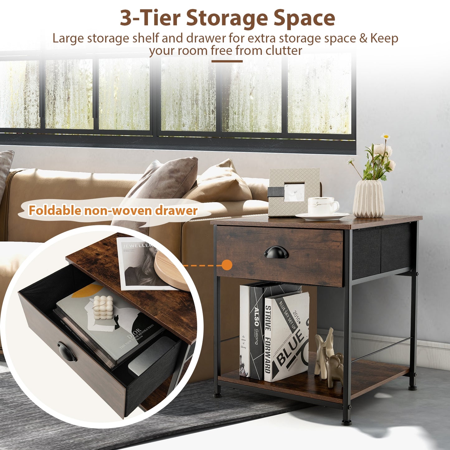 2 Tiers Nightstand with Open Storage Shelf for Living Room Bedroom-Set of 2 Kids Crystal