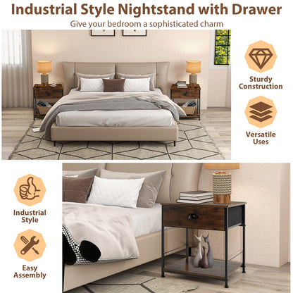 2 Tiers Nightstand with Open Storage Shelf for Living Room Bedroom-Set of 2