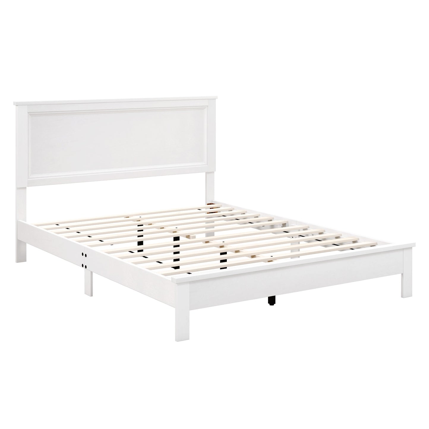 Queen Size Bed Frame Platform Slat High Headboard Bedroom with Rubber Wood Leg-White Kids Crystal