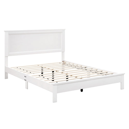 Queen Size Bed Frame Platform Slat High Headboard Bedroom with Rubber Wood Leg-White Kids Crystal