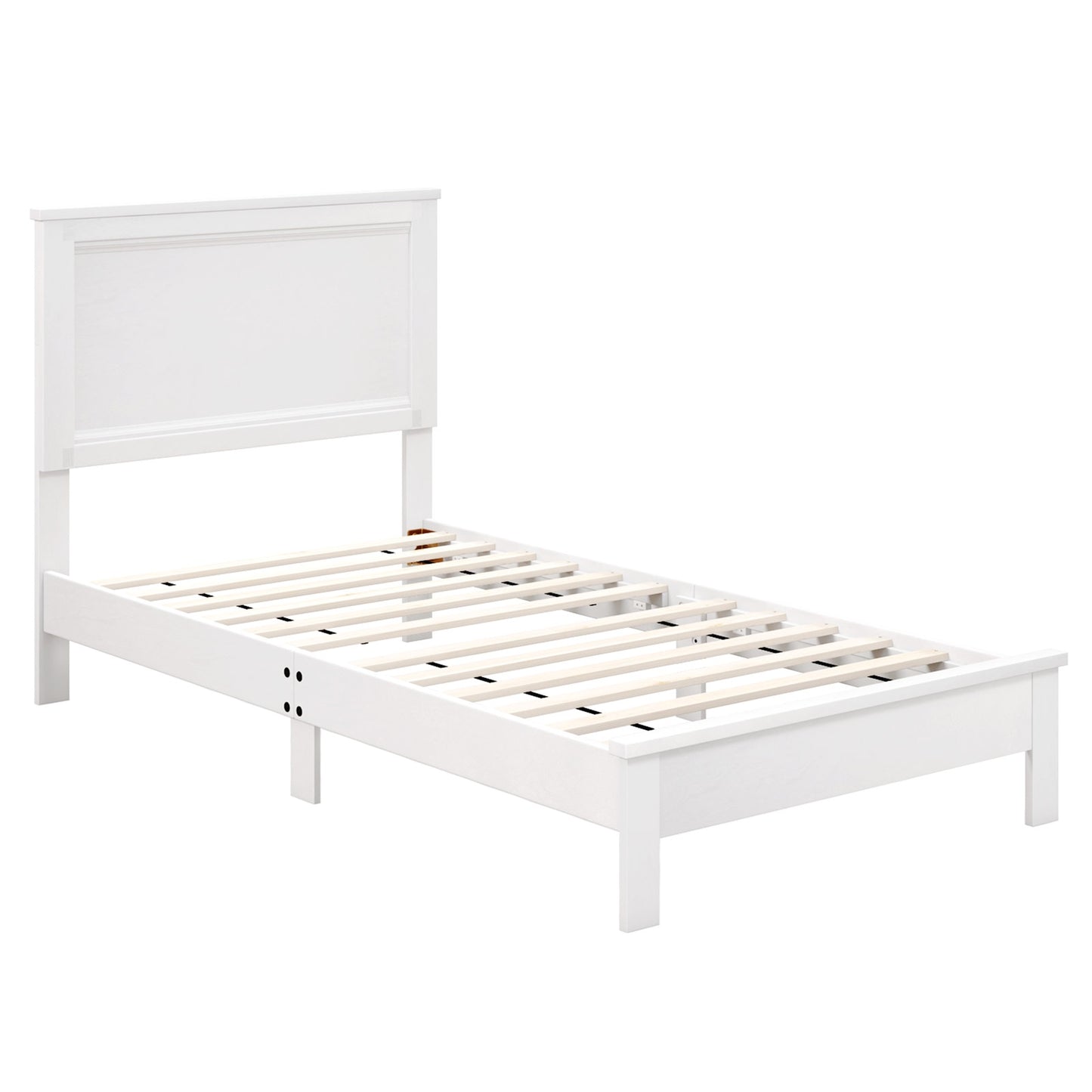 Twin Size Wooden Bed Frame with Headboard and Slat Support-White Kids Crystal