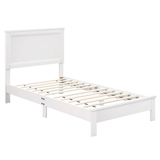 Twin Size Wooden Bed Frame with Headboard and Slat Support-White Kids Crystal