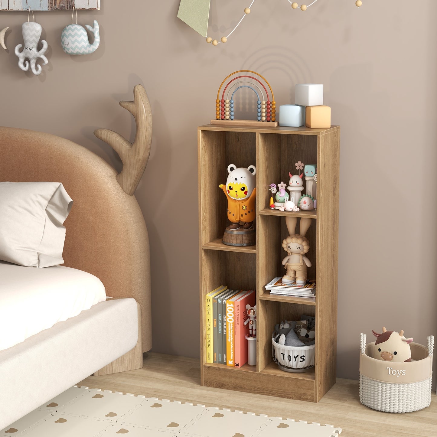 41 Inches 5-Cube Floor Bookcase with 2 Anti-Tipping Kits-Natural Kids Crystal