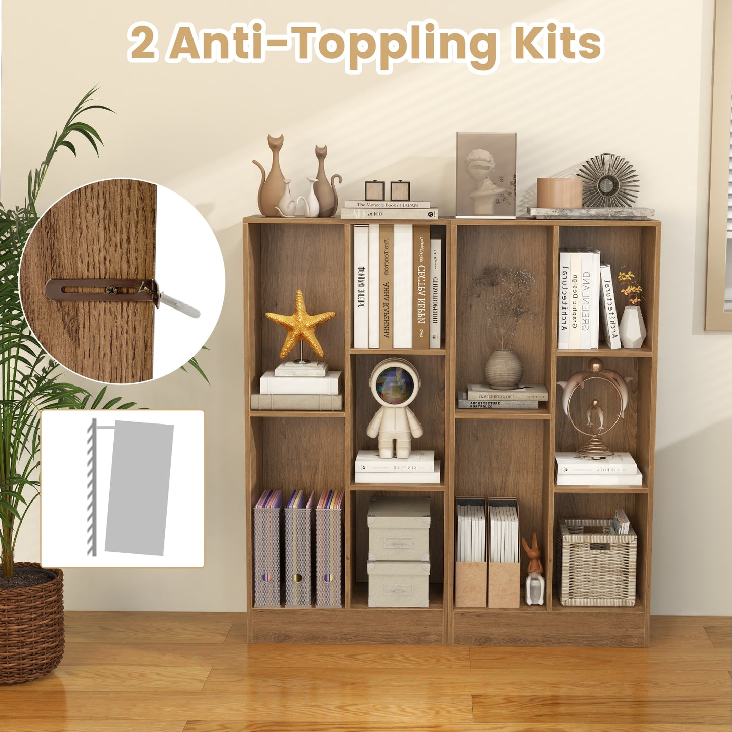 41 Inches 5-Cube Floor Bookcase with 2 Anti-Tipping Kits-Natural Kids Crystal