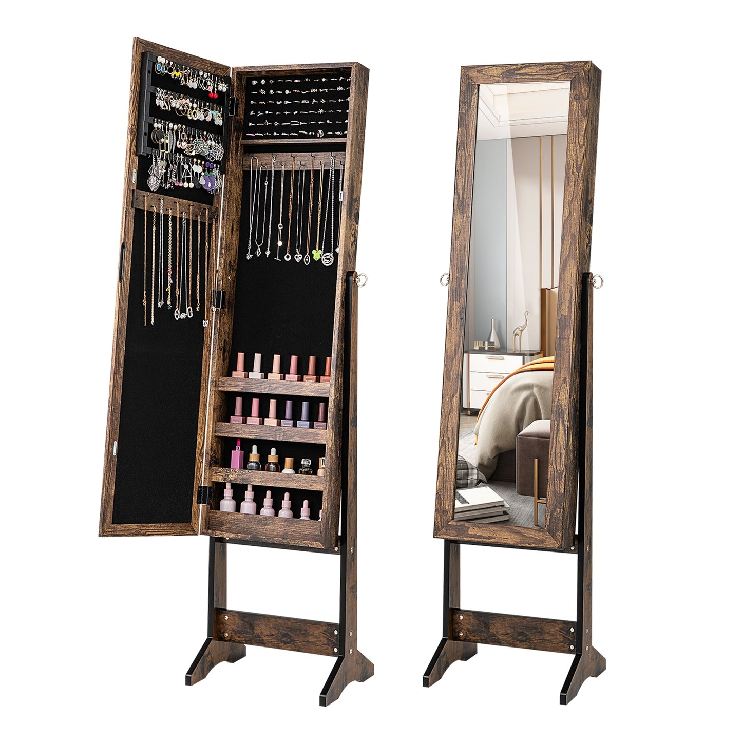 Mirrored Standing Jewelry Cabinet Storage Box-Brown Kids Crystal
