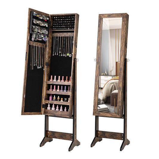 Mirrored Standing Jewelry Cabinet Storage Box-Brown Kids Crystal