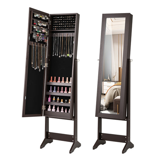 Mirrored Standing Jewelry Cabinet Storage Box-Rustic Brown Kids Crystal
