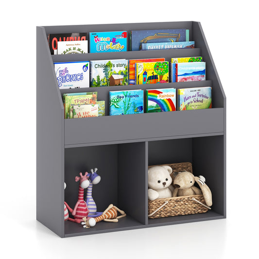 Kids Wooden Bookshelf Bookcase Children Toy Storage Cabinet Organizer-Gray Kids Crystal