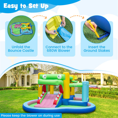 Inflatable Bounce House with Slide and Splash Pooland and 680W Blower