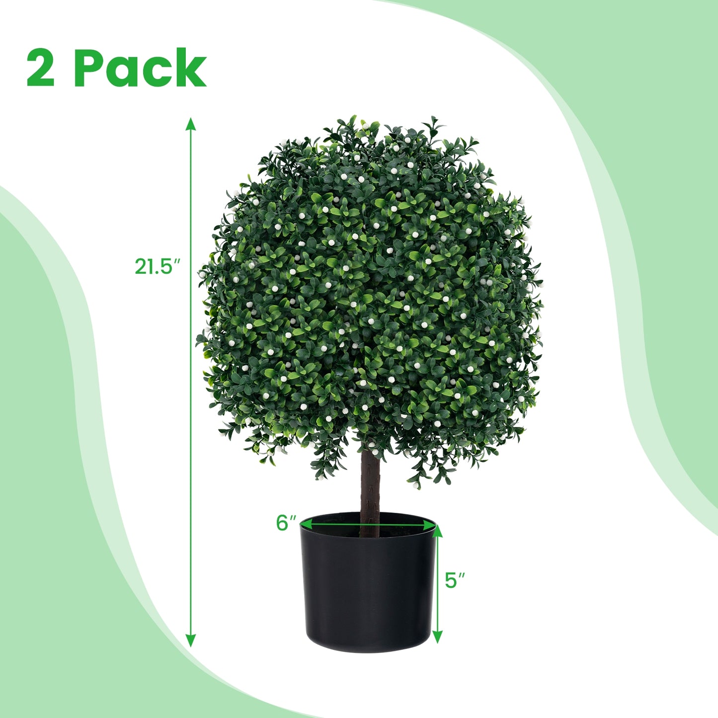 Artificial Boxwood Topiary Ball Tree Faux Bushes Ball Plants with UV Rated Leaves Kids Crystal