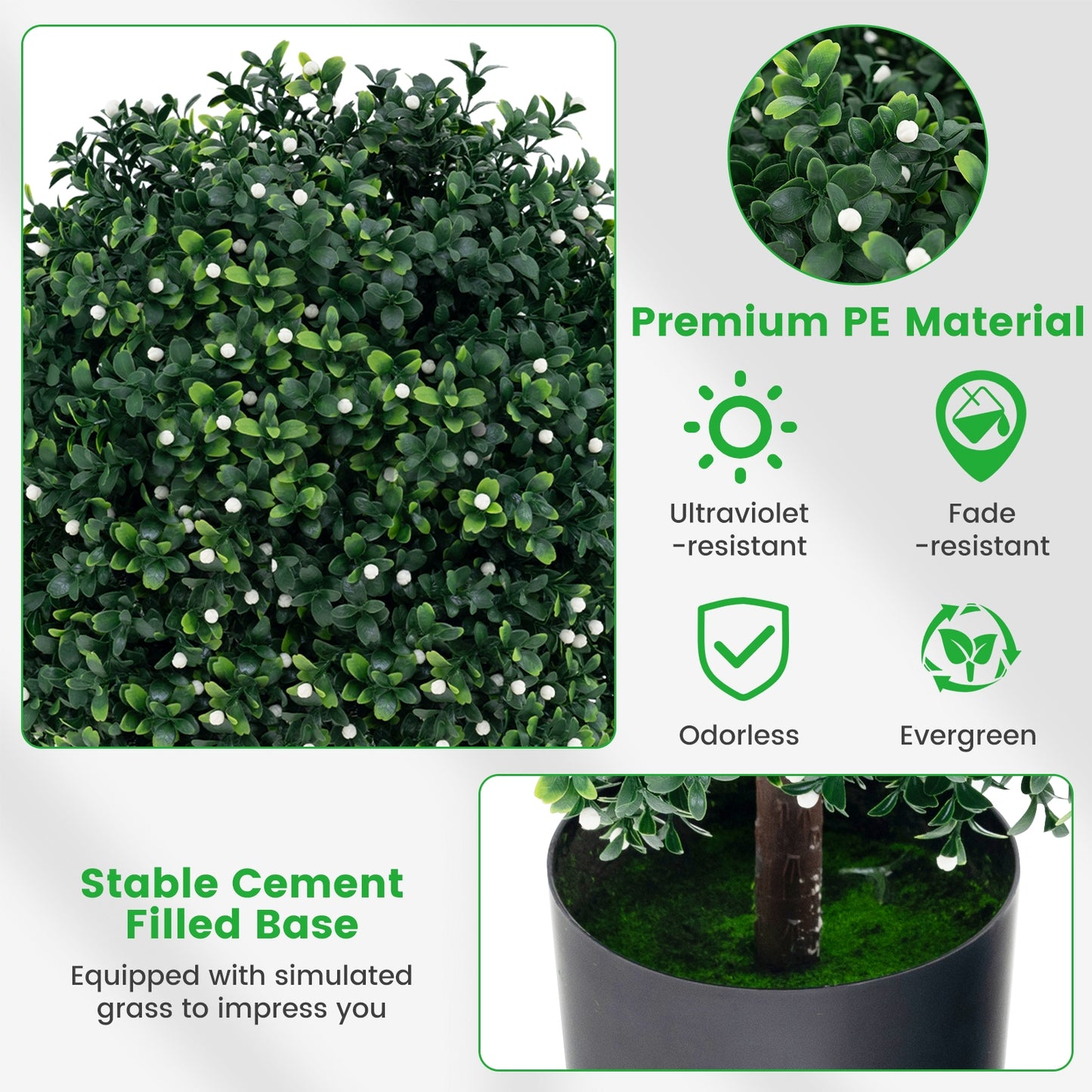 Artificial Boxwood Topiary Ball Tree Faux Bushes Ball Plants with UV Rated Leaves Kids Crystal