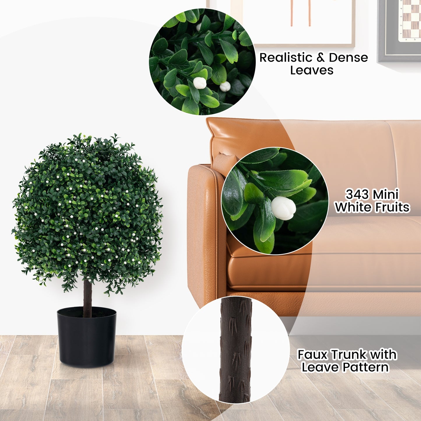 Artificial Boxwood Topiary Ball Tree Faux Bushes Ball Plants with UV Rated Leaves Kids Crystal