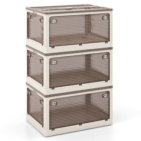 3-Pack Stackable Storage Bins with Lids with 5 Opening Ways-18 Gal Kids Crystal