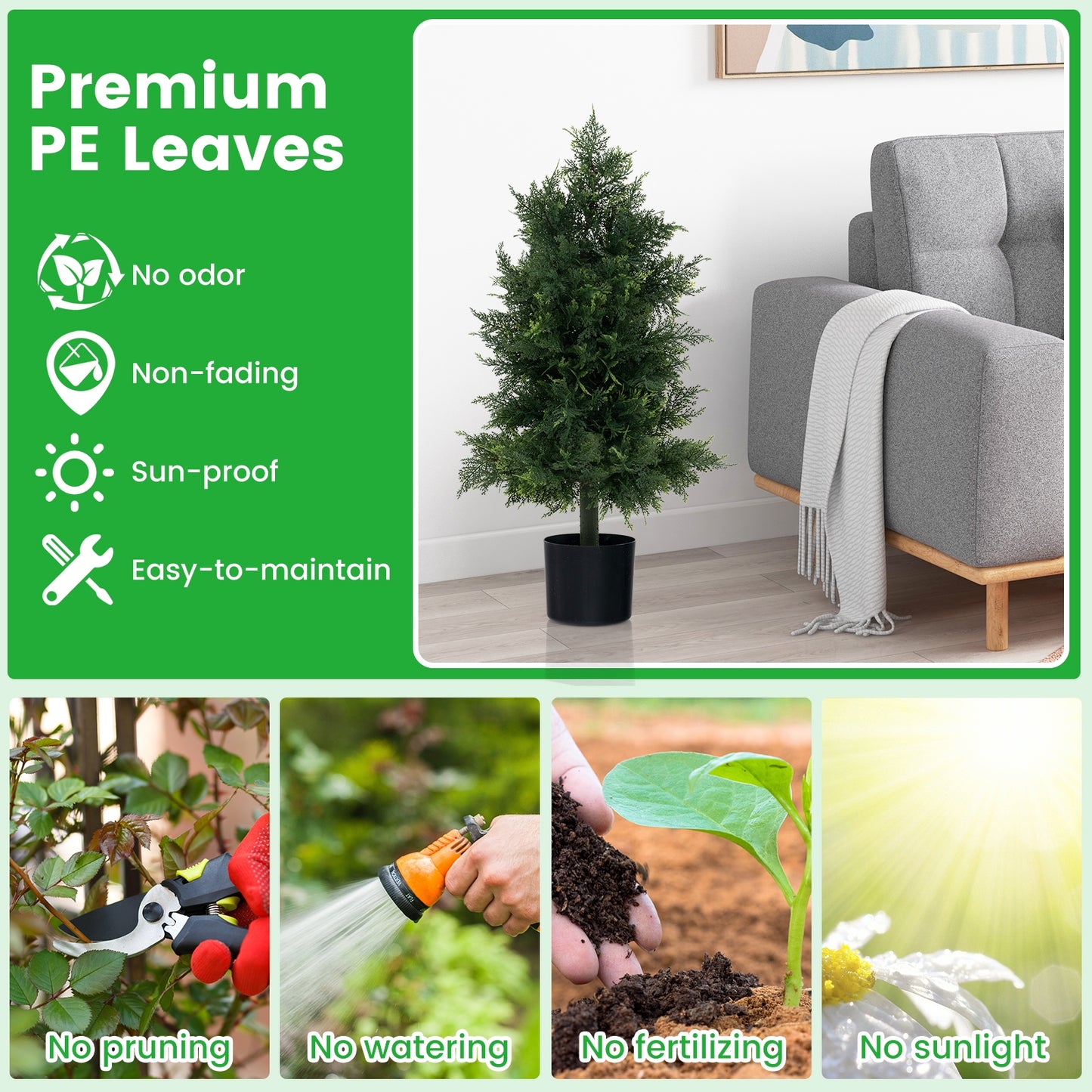 Artificial Cedar Topiary Tree with Plastic Nursery Pot for Porch and Office Kids Crystal