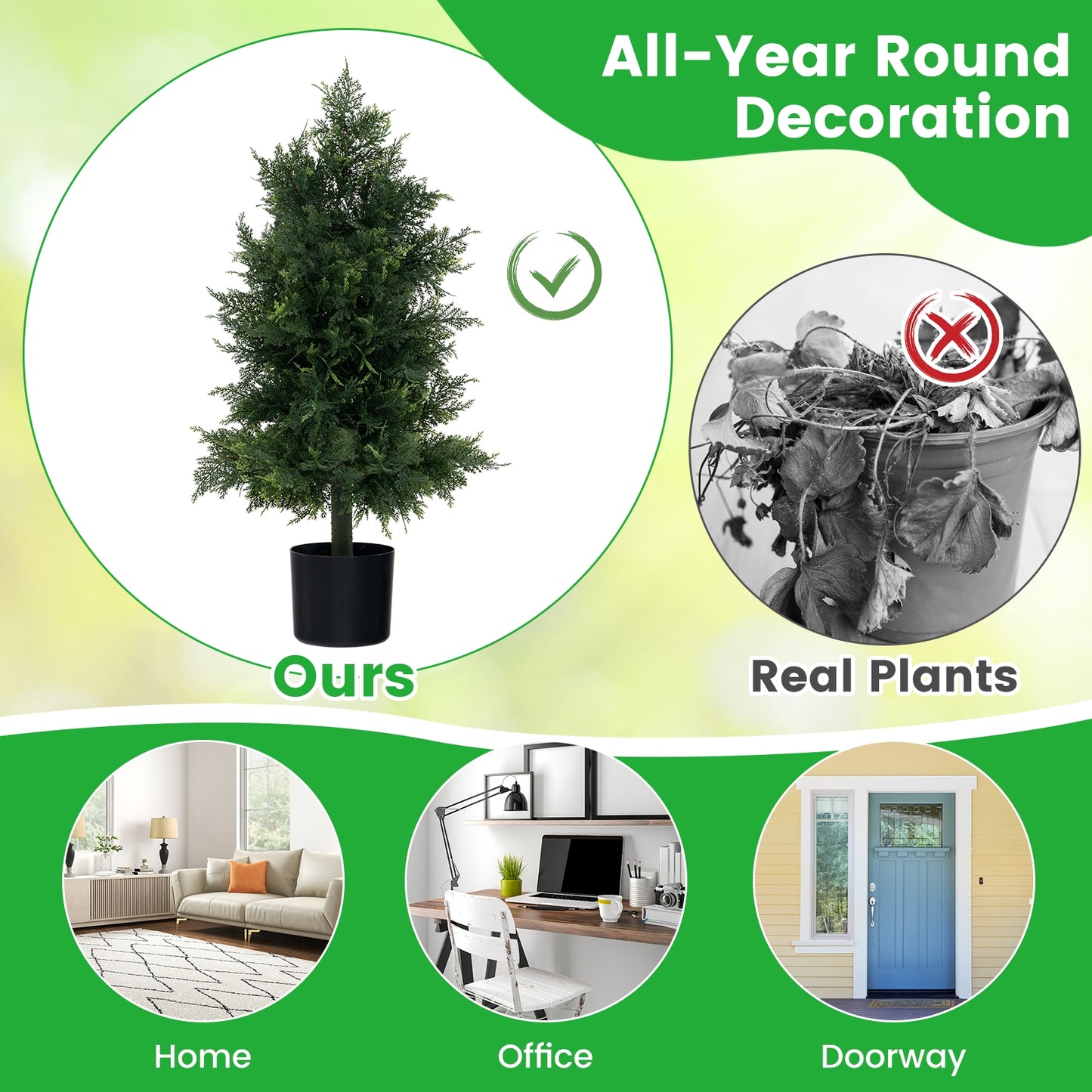 Artificial Cedar Topiary Tree with Plastic Nursery Pot for Porch and Office Kids Crystal