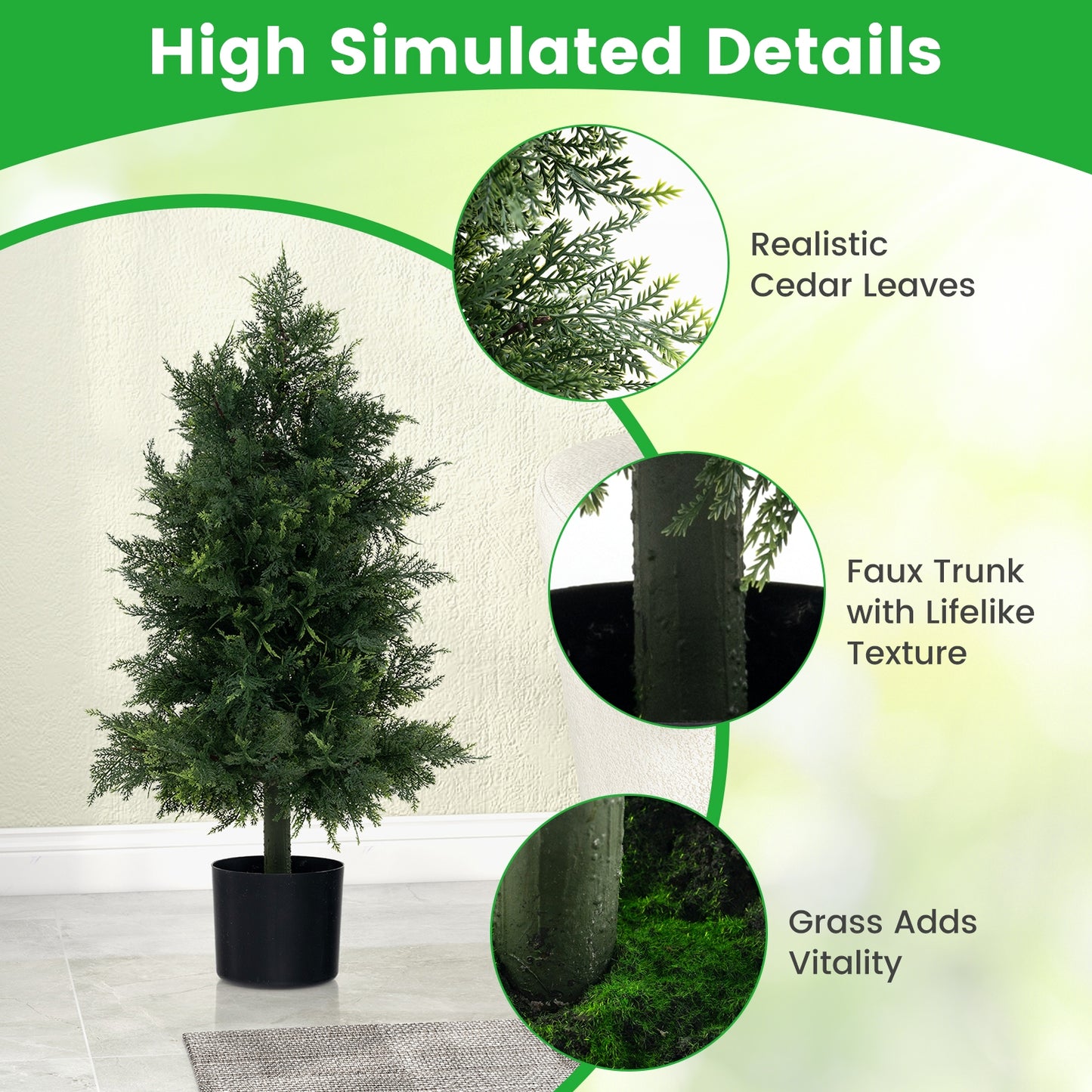 Artificial Cedar Topiary Tree with Plastic Nursery Pot for Porch and Office Kids Crystal