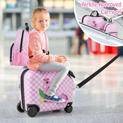 2 Pieces Kid Luggage Set with Spinner Wheels and Aluminum Handle-White &amp; Pink