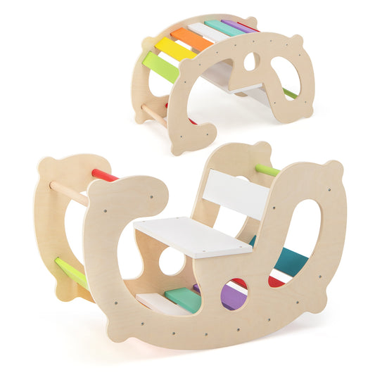 2-in-1 Rocking Horse Arch for Kids Montessori Climbing Toys with Arch Climber-Multicolor Kids Crystal