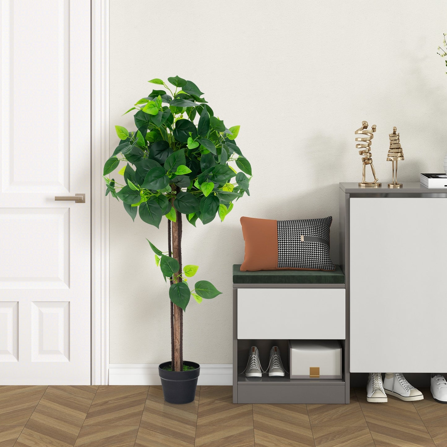 45 Inches Artificial Hydrangea Tree with Real Wood Trunk and Realistic Hydrangea Leaves Kids Crystal