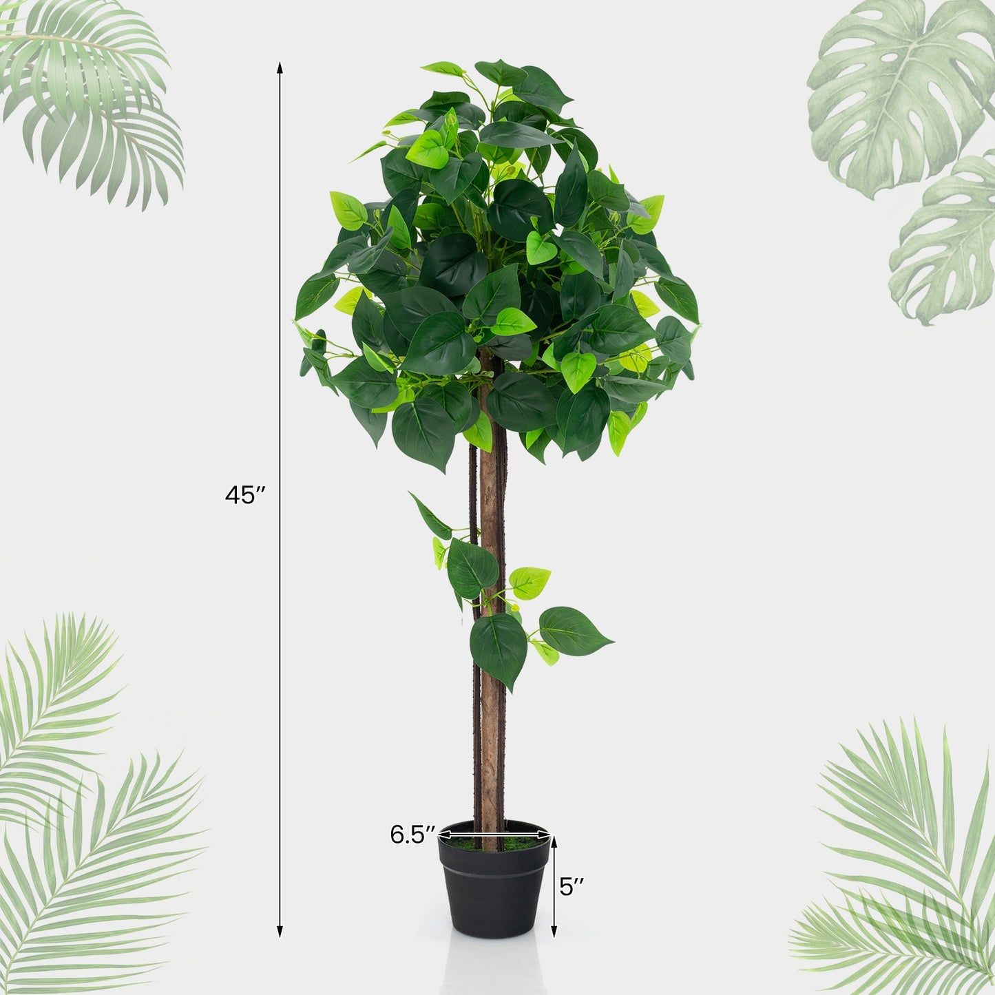 45 Inches Artificial Hydrangea Tree with Real Wood Trunk and Realistic Hydrangea Leaves Kids Crystal
