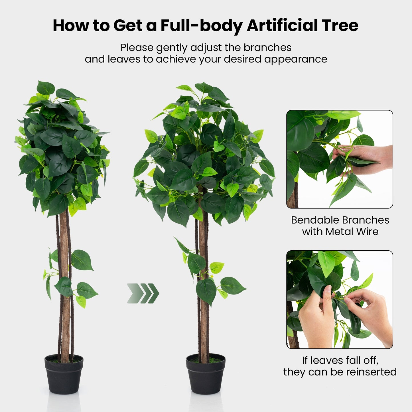 45 Inches Artificial Hydrangea Tree with Real Wood Trunk and Realistic Hydrangea Leaves Kids Crystal