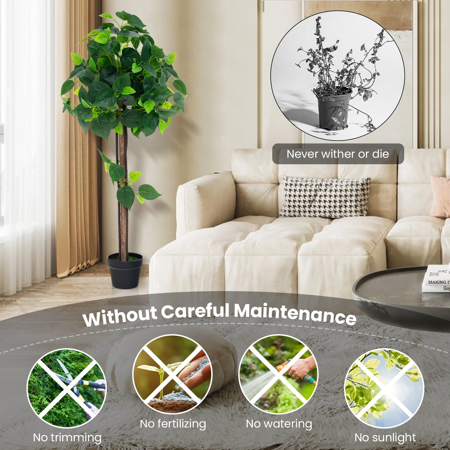 45 Inches Artificial Hydrangea Tree with Real Wood Trunk and Realistic Hydrangea Leaves Kids Crystal