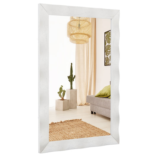 41.5 x 28 inches Farmhouse Wall Mirror with Solid Wood Frame-White Kids Crystal