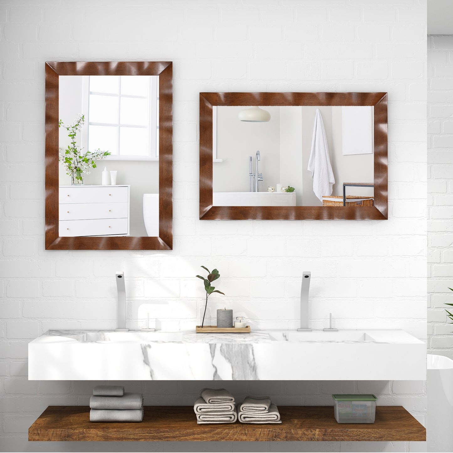 41.5 x 28 inches Farmhouse Wall Mirror with Solid Wood Frame-White Kids Crystal
