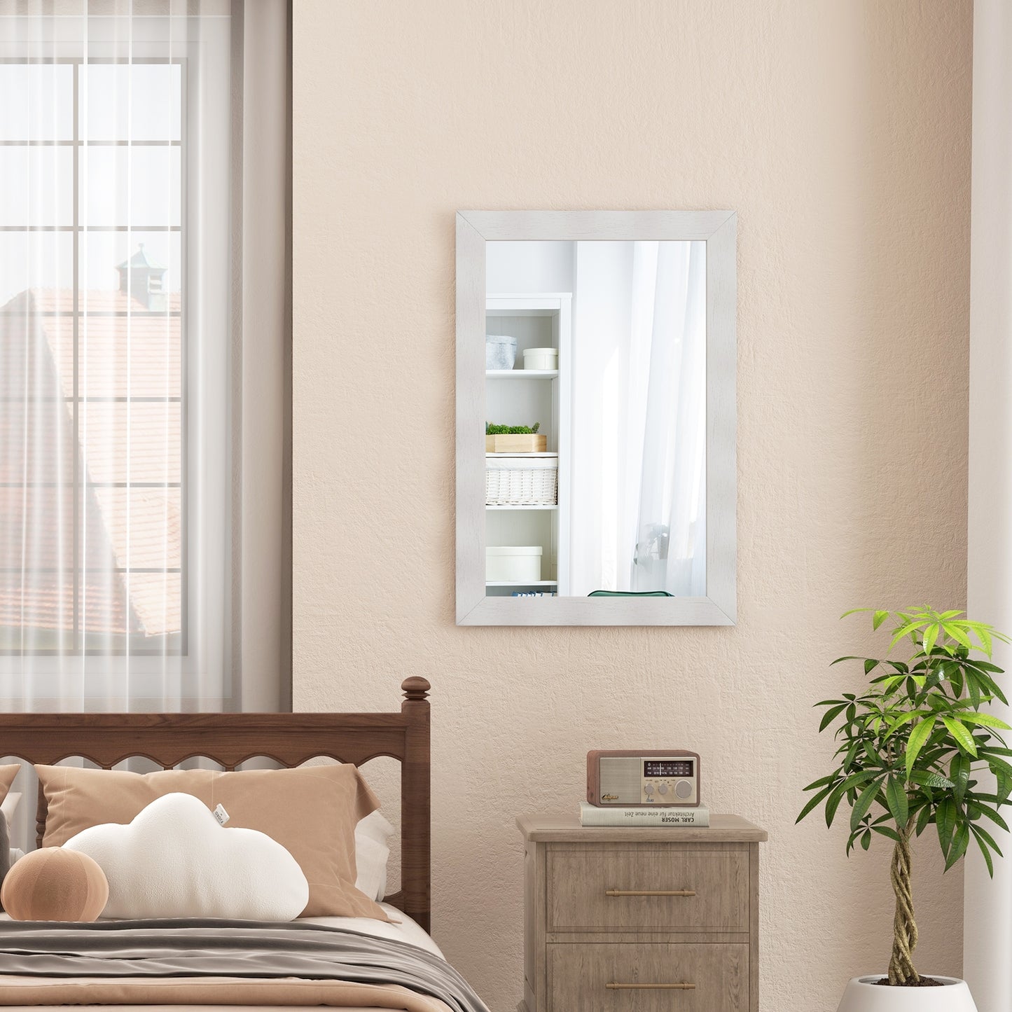 41.5 x 28 inches Farmhouse Wall Mirror with Solid Wood Frame-White Kids Crystal