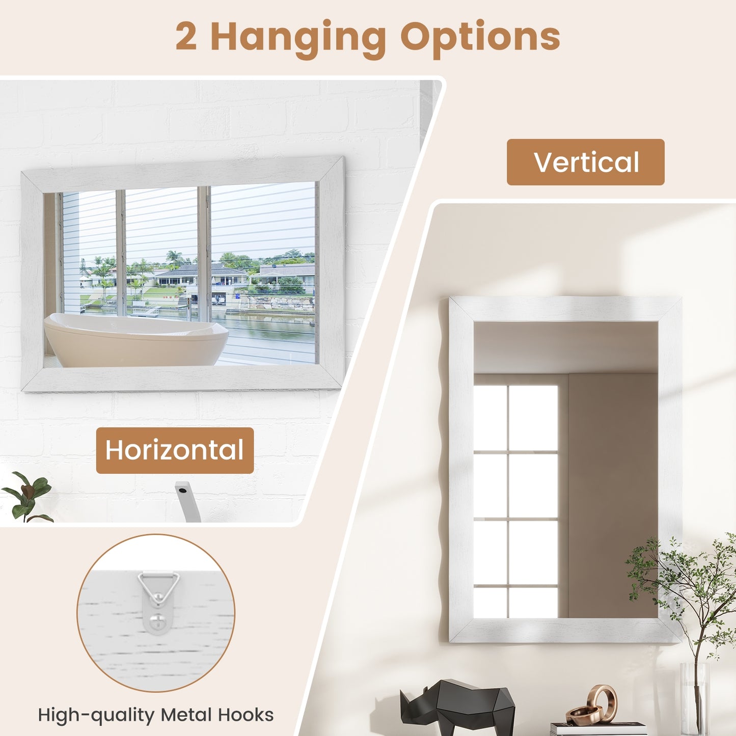 41.5 x 28 inches Farmhouse Wall Mirror with Solid Wood Frame-White Kids Crystal