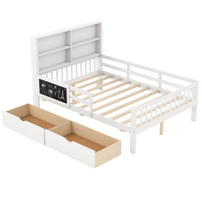 Twin/Full Size Bed Frame with 2 Drawers and Bookcase for Boys and Girls-Full Size