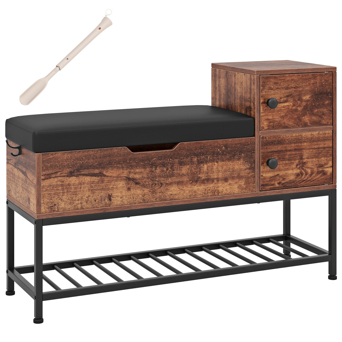 Entryway Bench with Flip Top Box and 2 Door Cabinets for Entryway-Rustic Brown Kids Crystal