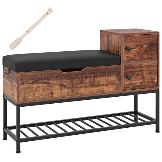 Entryway Bench with Flip Top Box and 2 Door Cabinets for Entryway-Rustic Brown Kids Crystal