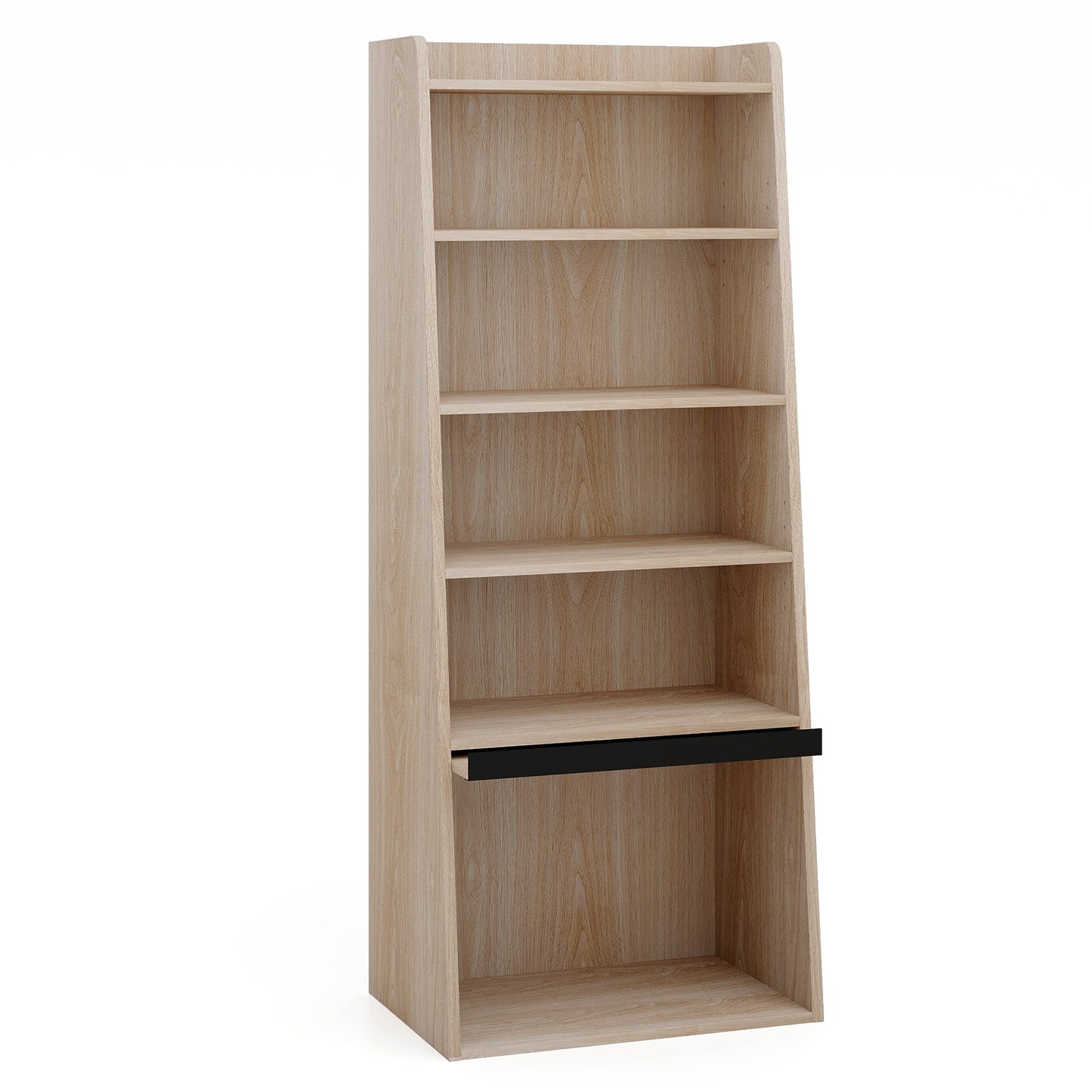 6-Tier Bookcase Freestanding Ladder Bookshelf with 2 Adjustable Shelves and Flip Up Door-Natural Kids Crystal
