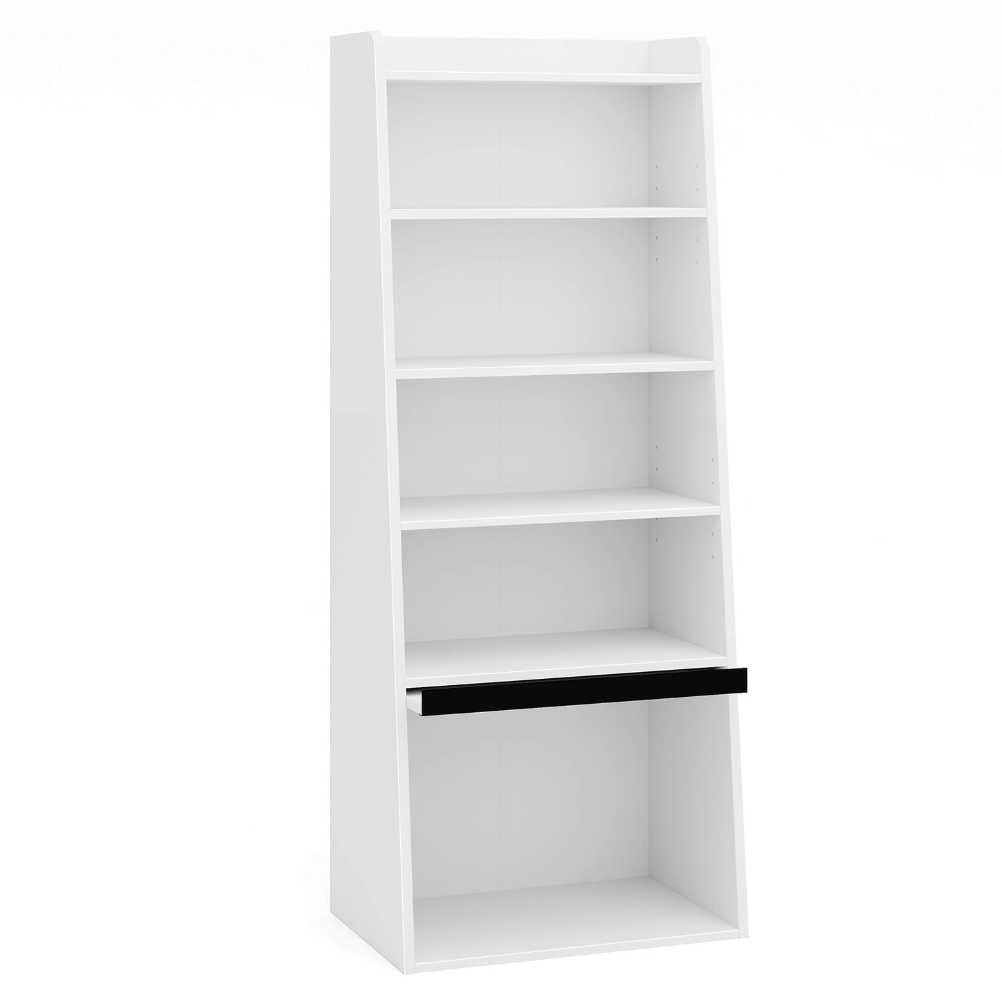 6-Tier Bookcase Freestanding Ladder Bookshelf with 2 Adjustable Shelves and Flip Up Door-White Kids Crystal