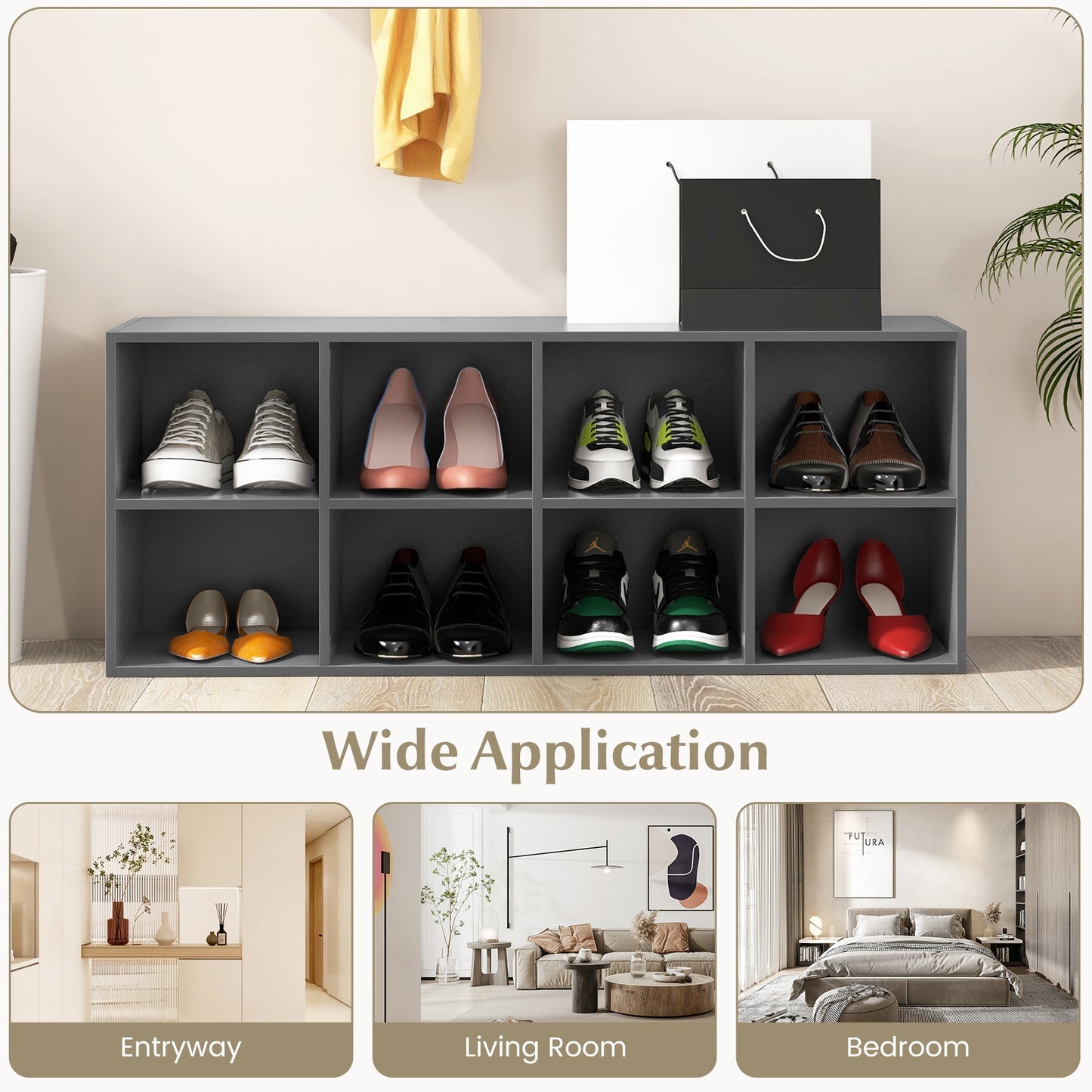 8 Cubbies Shoe Organizer with 500 LBS Weight Capacity-Gray Kids Crystal