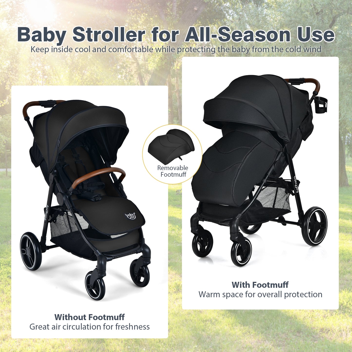 5-Point Harness Lightweight Infant Stroller with Foot Cover and Adjustable Backrest-Black Kids Crystal