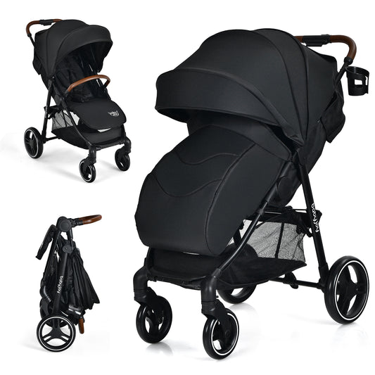 5-Point Harness Lightweight Infant Stroller with Foot Cover and Adjustable Backrest-Black Kids Crystal