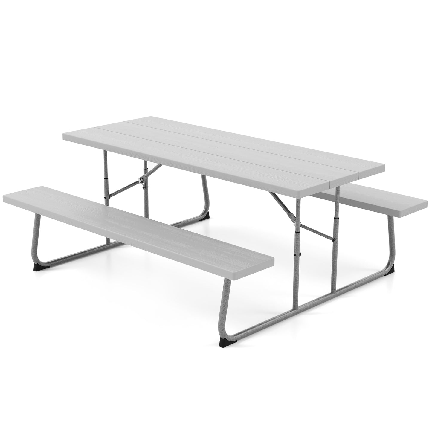 Folding Picnic Table Set with Metal Frame and All-Weather HDPE Tabletop Umbrella Hole-Gray Kids Crystal