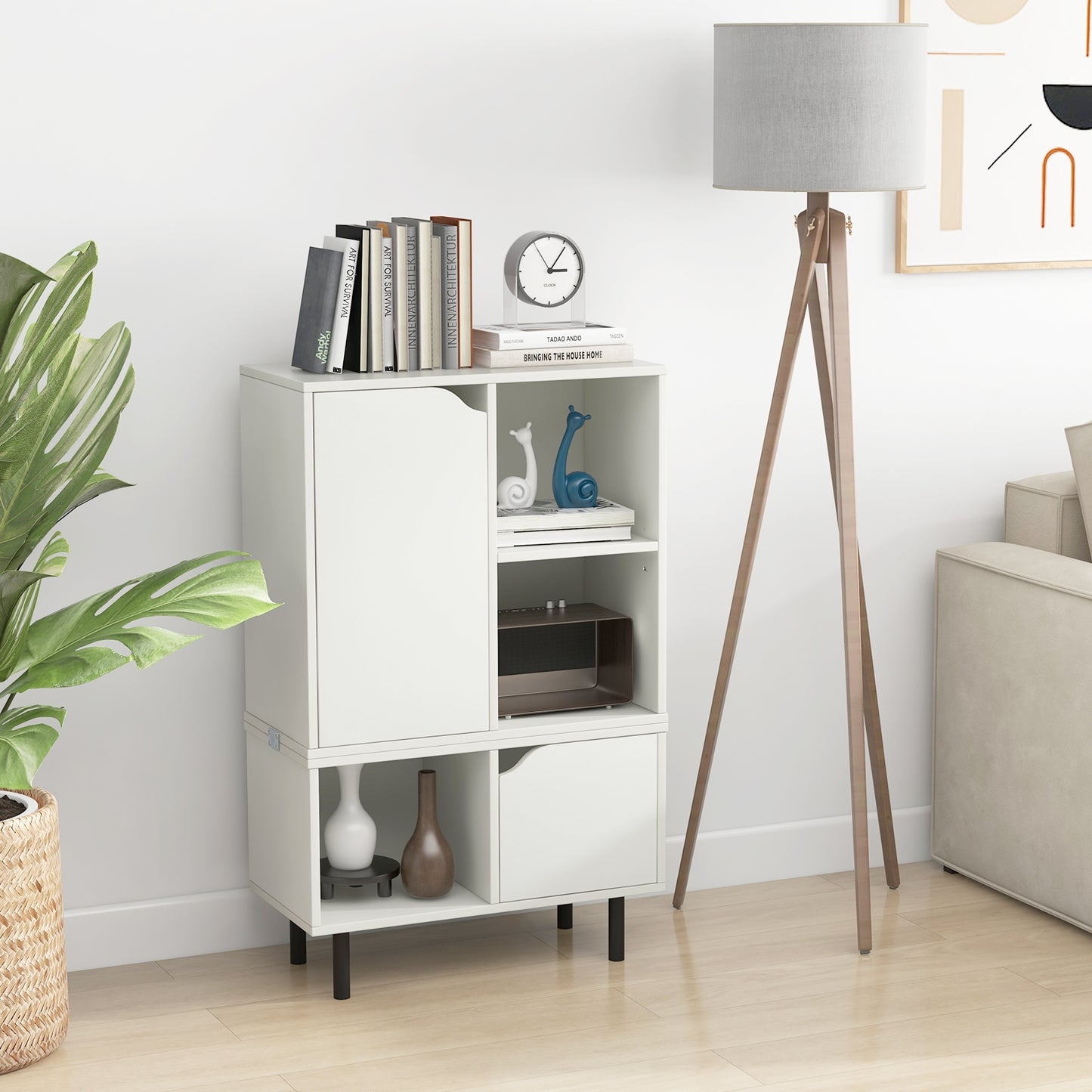 Stackable Bookcase with Adjustable Shelf and Cubes-White Kids Crystal