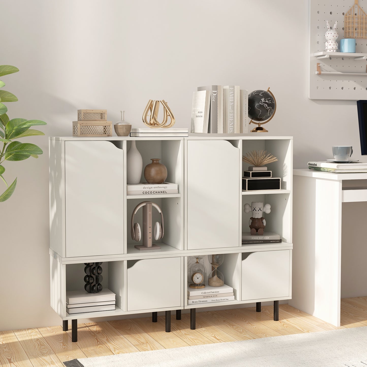 Stackable Bookcase with Adjustable Shelf and Cubes-White Kids Crystal