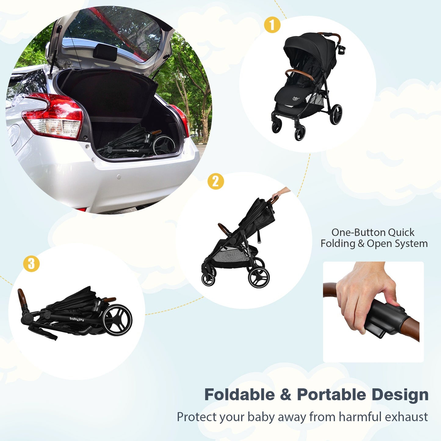 5-Point Harness Lightweight Infant Stroller with Foot Cover and Adjustable Backrest-Black Kids Crystal