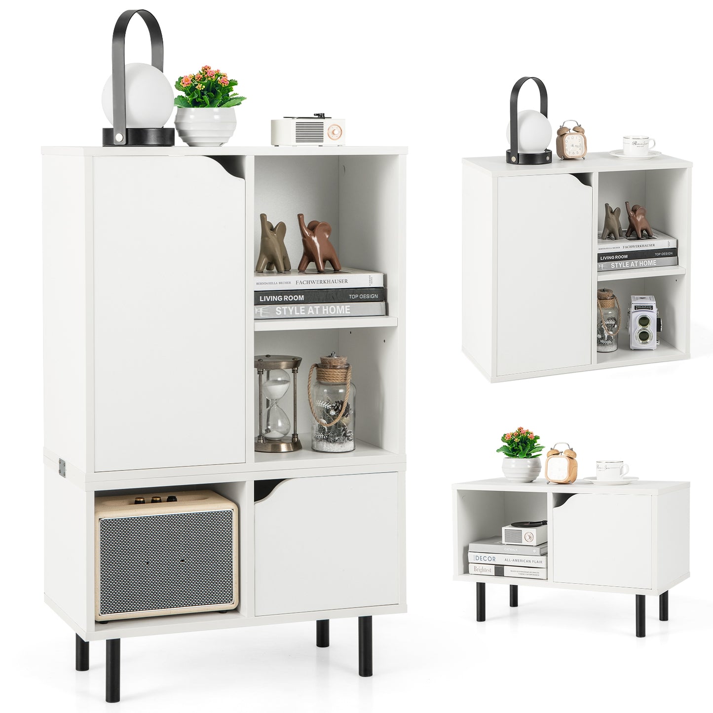 Stackable Bookcase with Adjustable Shelf and Cubes-White Kids Crystal