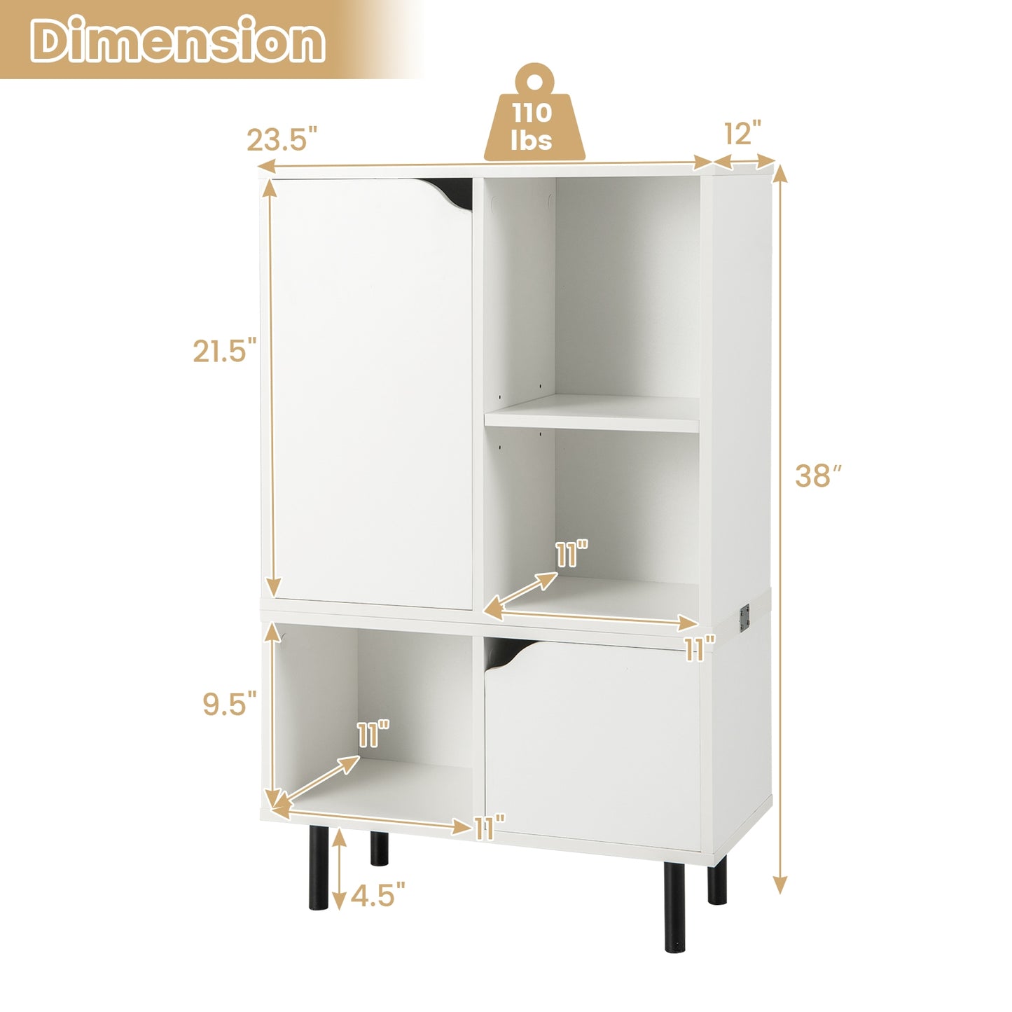 Stackable Bookcase with Adjustable Shelf and Cubes-White Kids Crystal