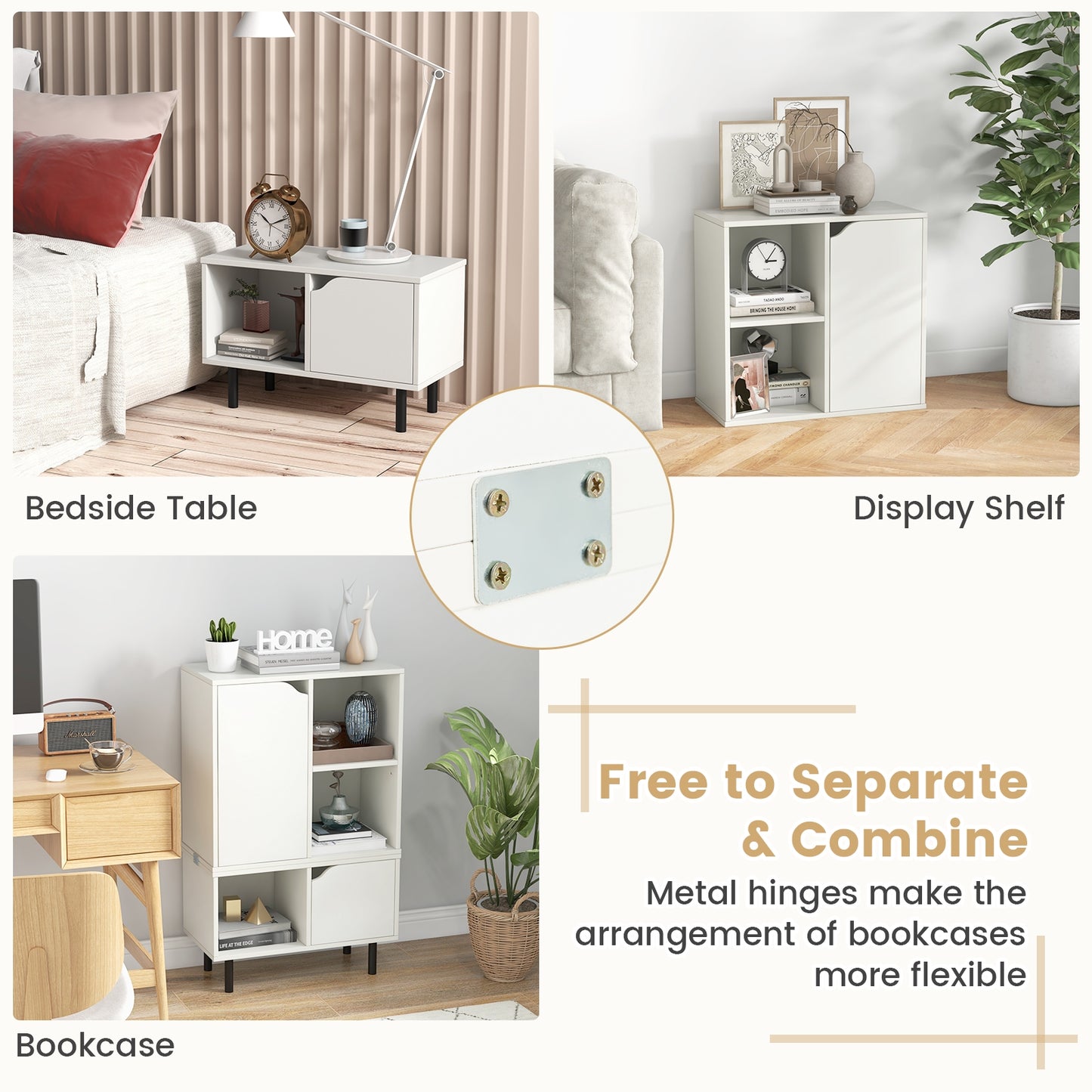 Stackable Bookcase with Adjustable Shelf and Cubes-White Kids Crystal