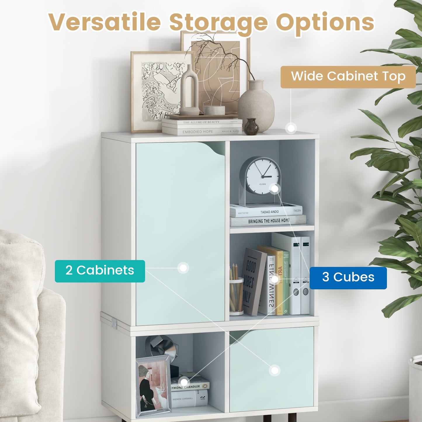 Stackable Bookcase with Adjustable Shelf and Cubes-White Kids Crystal